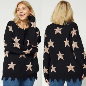 CHIC SOUL Starlight Confetti Black Fringe Cozy Knit Sweater